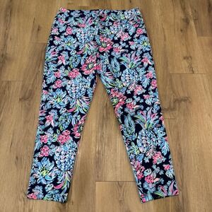 Lilly Pulitzer Luxletic Corso Pants High Tide Floral Print UPF 50+ Size 16 EUC